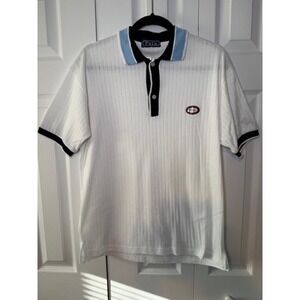 Vintage Polo Ralph Lauren Ribbed Polo Shirt Size L White Navy Oval Badge
